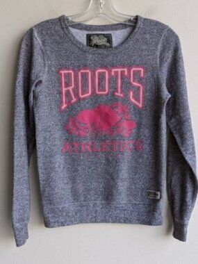 Roots pink & gray salt and pepper crew neck pullover sweater